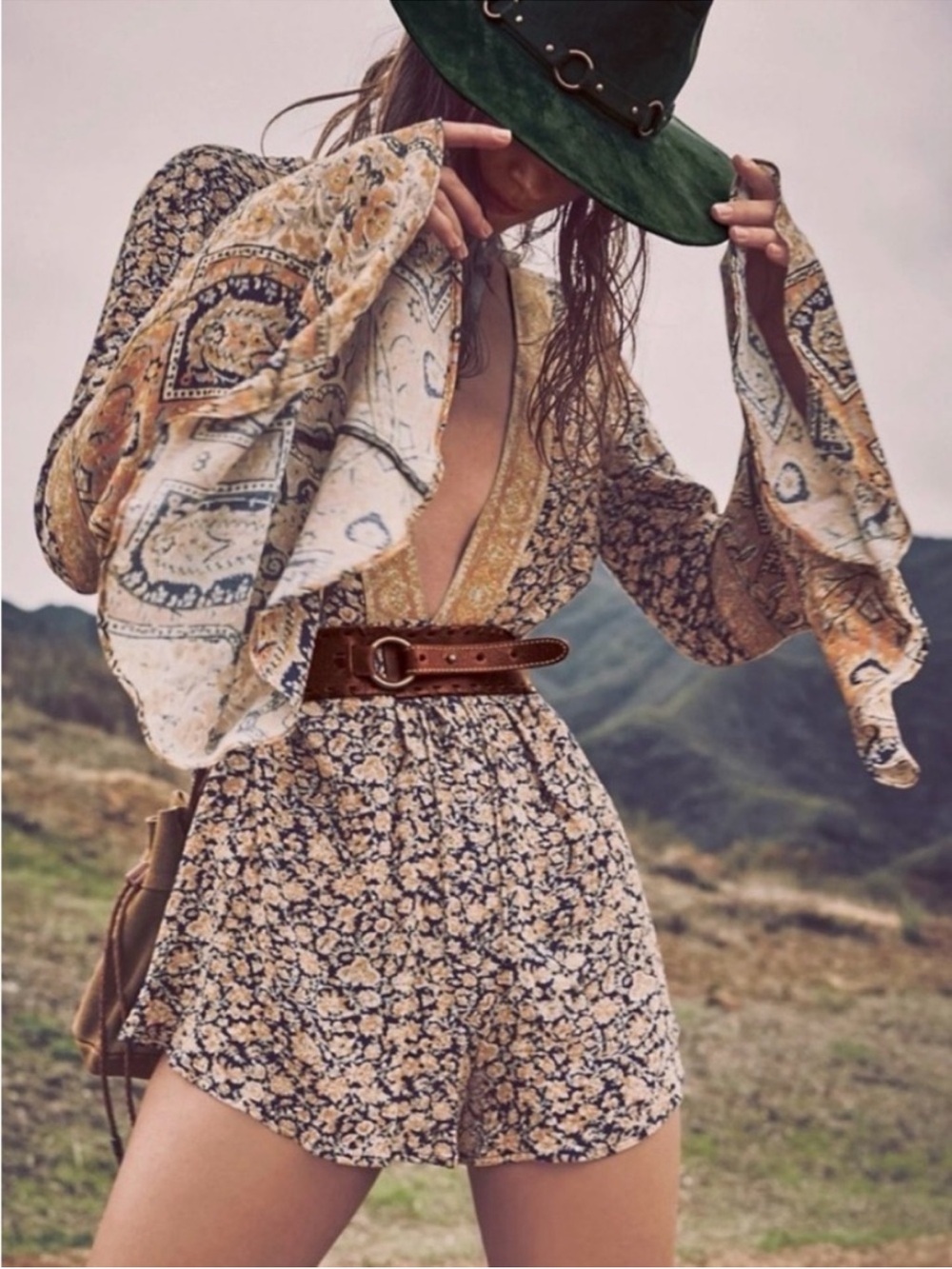 Free People Floral Paisley Bell Sleeve Romper - once upon a summertime